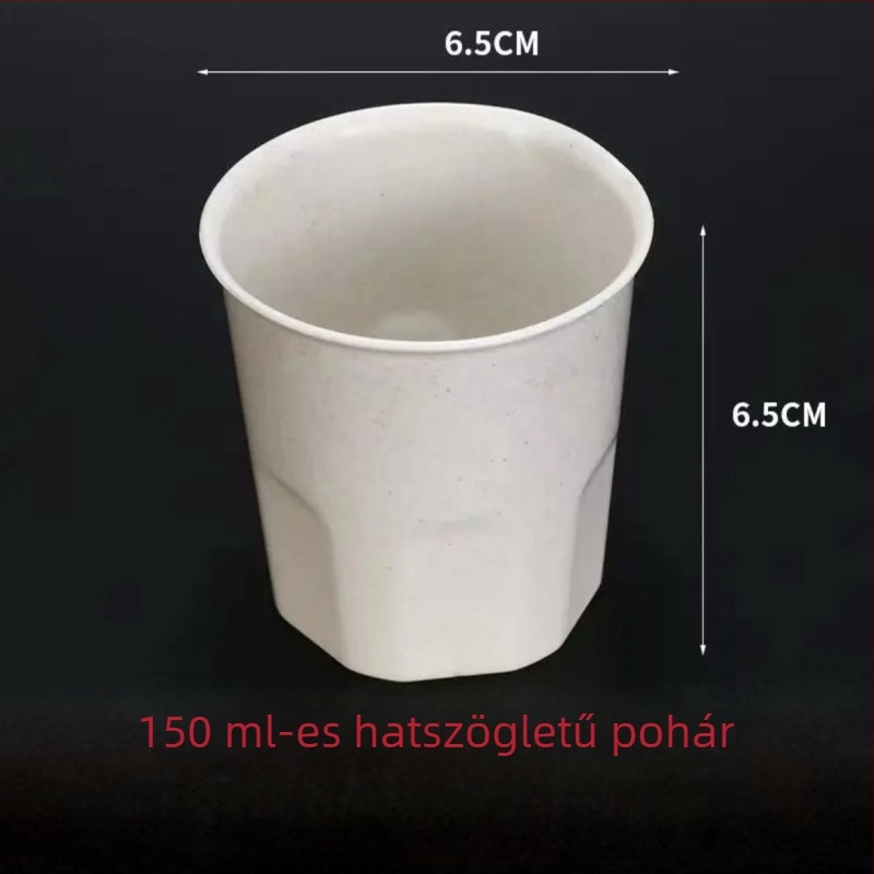 Rizshéjból készült egyszer használatos poharak, biológiailag lebomló, vastagított falú, hőálló, kávéhoz és szójatejhez, 101–200 ml
