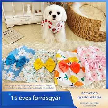 Tavasz-nyári virágos hercegnőruha kutyáknak és macskáknak masnival