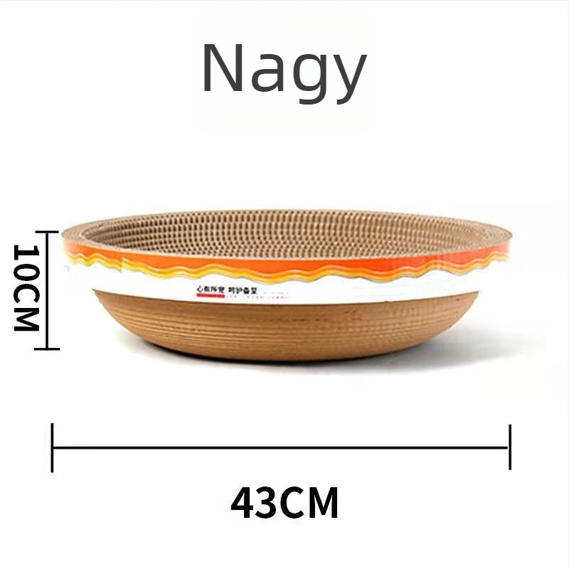 Nagy méretű hullámos kartonból készült macska karmoló deszka beépített tál formájú macskaházzal