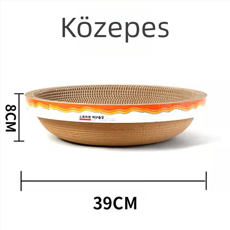 Nagy méretű hullámos kartonból készült macska karmoló deszka beépített tál formájú macskaházzal