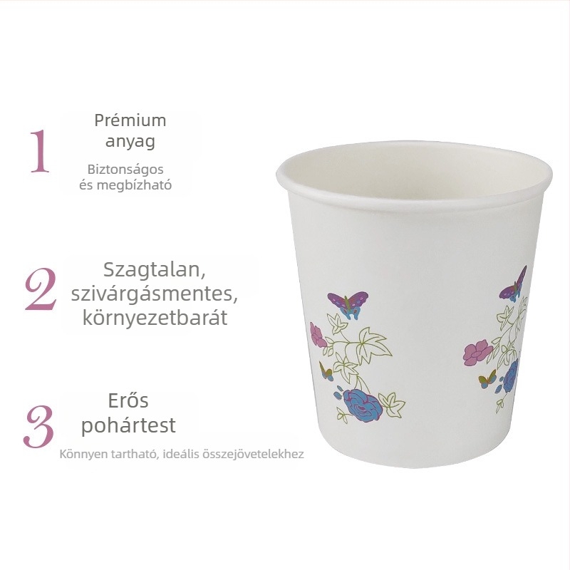 Egyszer használatos, vastagított papír pohár forró italokhoz, fehér, 201–300 ml, ideális kávéhoz és teához