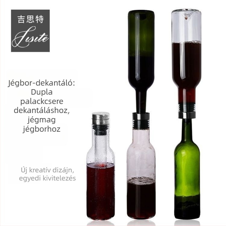 Kristály bor-dekanter jégbor hűtő funkcióval, 1000 ml feletti kapacitás, fehér, könnyed luxus retro stílus