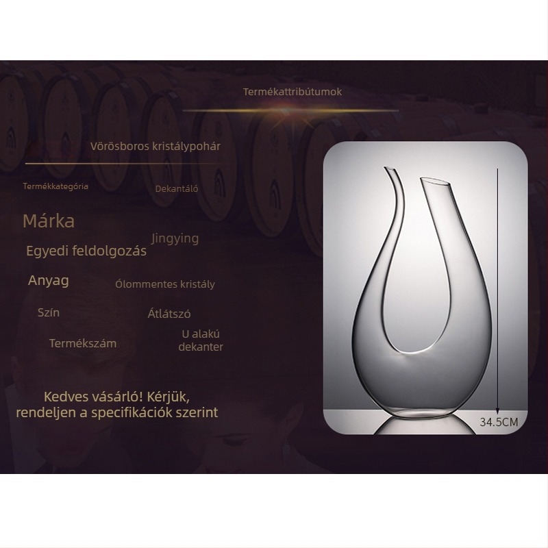 Kristályból készült vörösbor-dekanter – U-alakú harpa formájú dizájn, 1000 ml felett, modern minimalista stílus