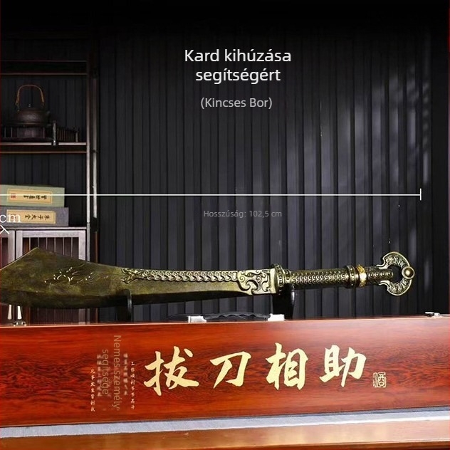 Kerámia dekanter kés alakú, 1 kg, fadobozban, bronzhatású dekoratív üveg