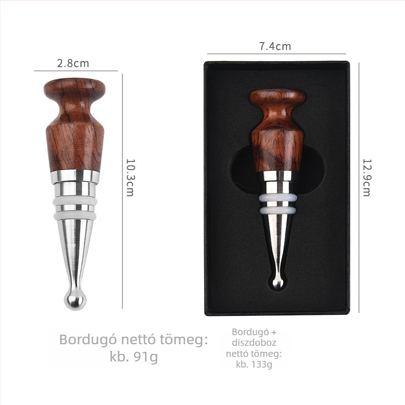 Rózsafából és rozsdamentes acélból készült bordugó a bor megőrzésére és lezárására