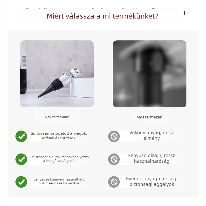 Kónikus bordugó golyófejjel, bor megőrzésére – alumíniumötvözetből készült dugó