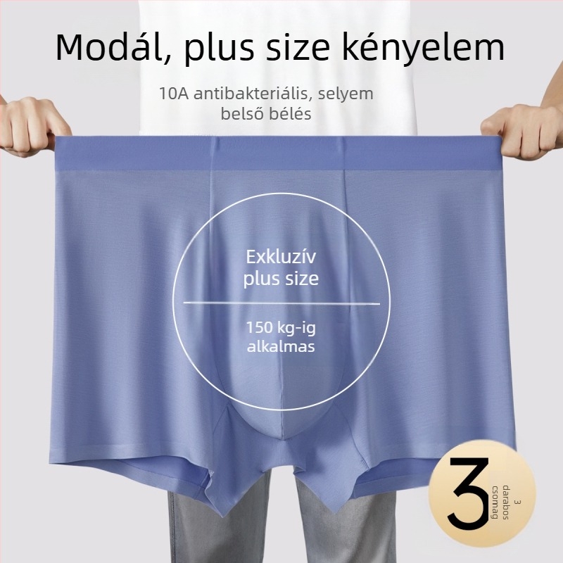 Férfi modal nagy méretű, varrat nélküli boxeralsó, belső selymes bélés, 0-érzet kényelme, középmagas derekú, egyszínű
