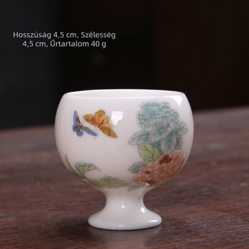 Porcelán hortenzia motívumos fehérboros pohár készlet, 3 darabos, modern minimalista stílus