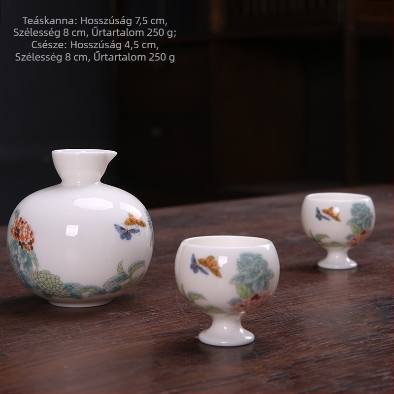 Porcelán hortenzia motívumos fehérboros pohár készlet, 3 darabos, modern minimalista stílus