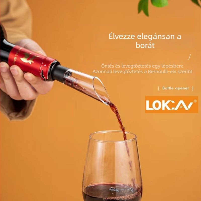 Két részes készlet vörösbornak: dugó vákuumszár és boröntő készülék