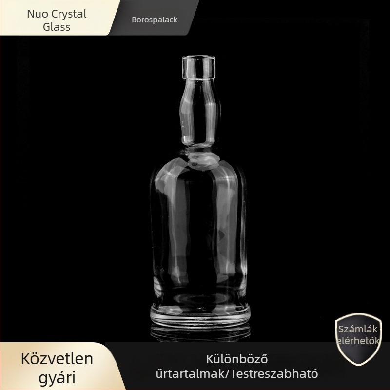 700 ml kristályfehér üveg, hengeres alakú, whiskyhez, brandyhez, borhoz és vodkához, fából készült dugóval – üres üveg