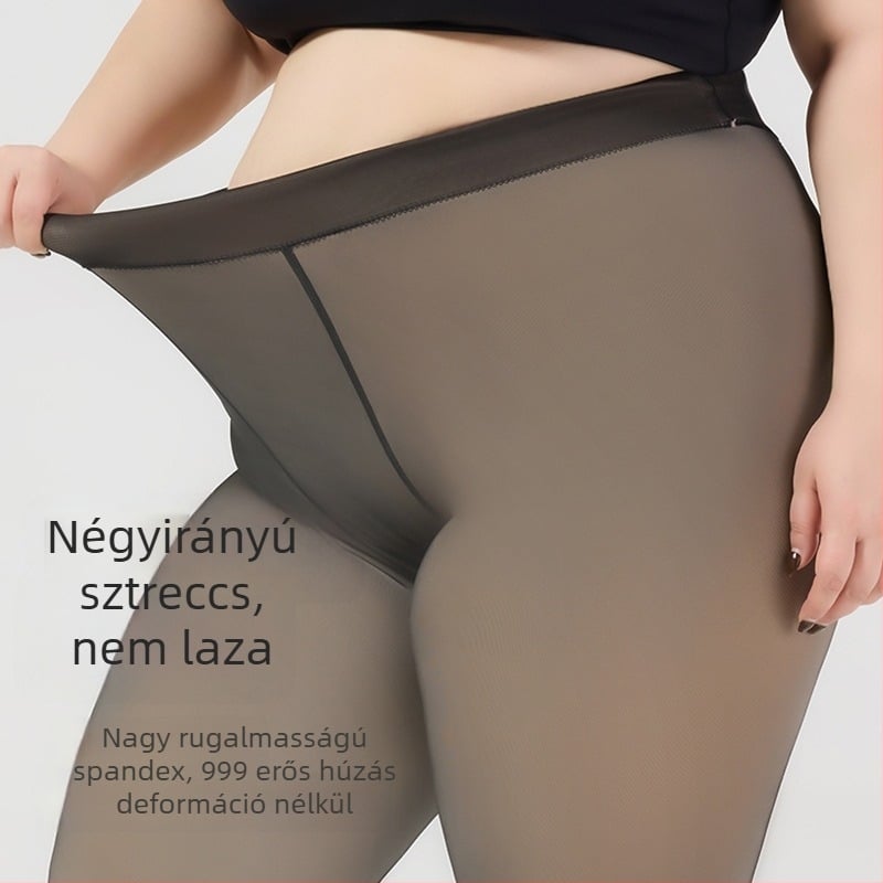 Plusz méretű nylon áttetsző harisnyanadrág bőr színű árnyalattal, integrált harisnyanadrág tavaszra és őszre