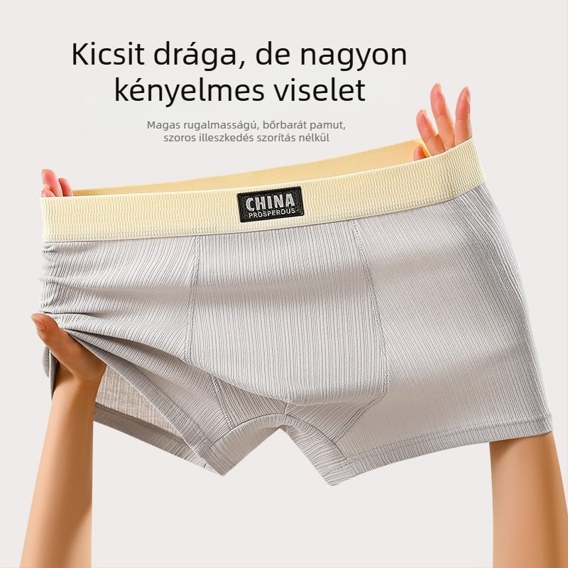 Férfi pamut alsónemű, légáteresztő, antibakteriális, laza fazon, középmagasságú boxer, 90–95% pamut