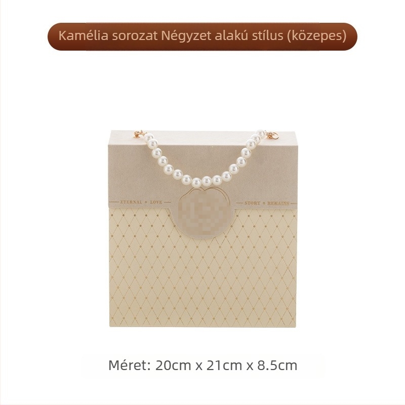 Camellia ajándékdoboz - üres, hordozható bonbon-doboz bronzozott hálóval esküvői csomagoláshoz