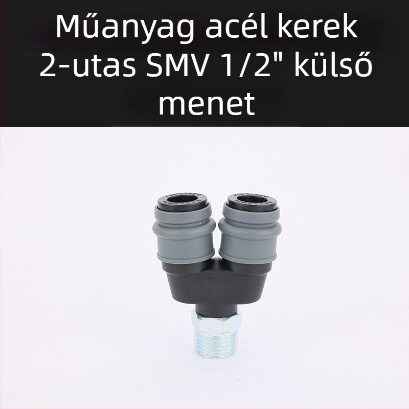 Műanyag‑acél önzáró gyorscsatlakozók pneumatikai rendszerekhez, kör Tee és kör kétutas csatlakozók légrábot pisztolyokhoz, tömlőkhöz, pumpákhoz és kompresszorokhoz