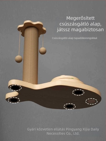 Fából készült macska karmoló oszlop sisál kötéllel — függőleges macskafa, karmoló deszka és játék