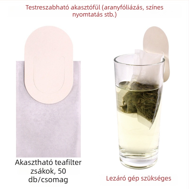 Egyszer használatos teafilter zacskó akasztófüllel, gyógynövény teához, minimalist dizájn, logónyomtatás