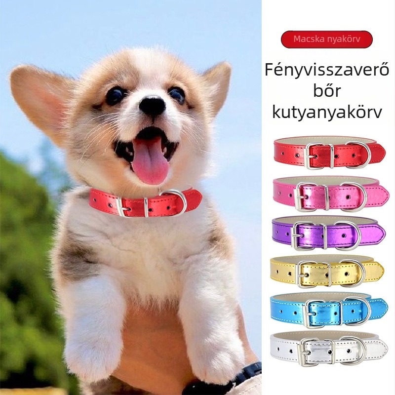 PU anyagból készült kisállat jelmeggallér, fényvisszaverő fényes bőrhatású, monokróm mintázatú kutyáknak és macskáknak