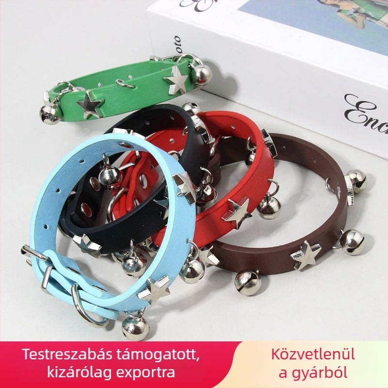 Kis- és közepes méretű macskák és kutyák számára nyakörv csengővel – koponya, csont és pentagram dísz