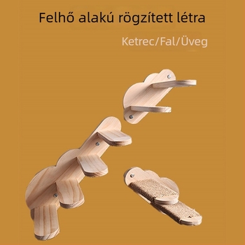 Tömörfa macska falra szerelhető létra és mászókeret, kender kötél karcolóval, felhő mintázattal