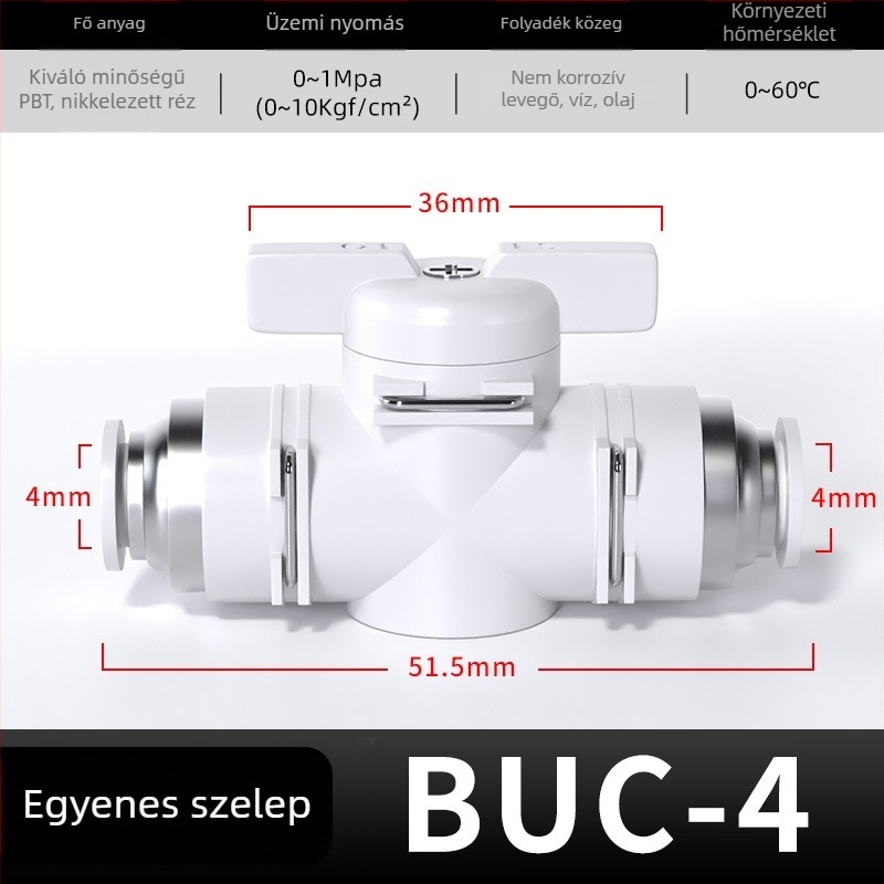 BUC pneumatikus kézi szelep gyorscsatlakozókkal, forgó szelep, 4/6/8/10/12 mm