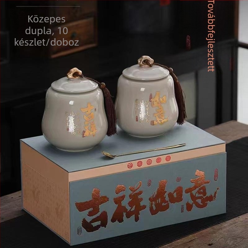 Kerámiából készült zárható tealevelek tárolója, 250 g kapacitású, üres ajándékdoboz, Biluochun