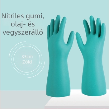 Olajálló nitril kesztyűk ipari felhasználásra, sav- és lúgálló, vastagított zöld nitril kesztyűk
