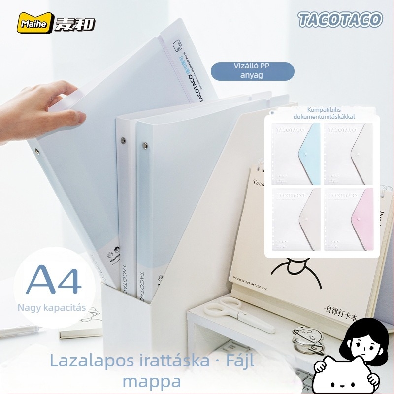 Tacotaco vízálló, átlátszó lazán lefűzhető mappa beilleszthető oldalakkal dokumentumok és vizsgamunkák számára