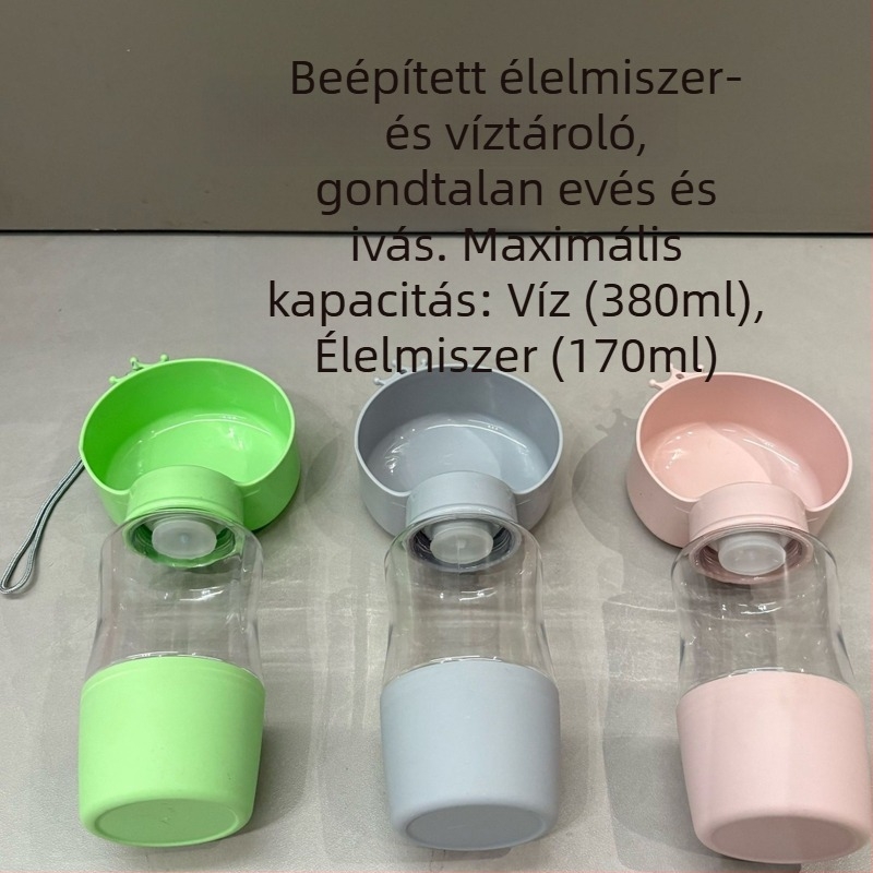 Kutyák és macskák számára hordozható víz- és ételadagoló pohár, 2 az 1-ben