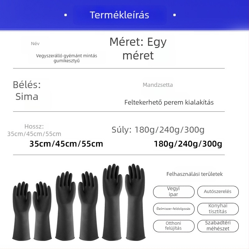 Gyémántmintás latex kesztyű sav- és lúgálló, vastagított kivitelben, korrózió- és vegyi ellenállás ipari felhasználásra