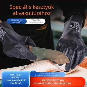 Nitril bevonat olajálló kesztyűk vízi munkákhoz, vízálló, csúszásmentes, szúrásálló, vastított