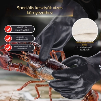 Nitril bevonat olajálló kesztyűk vízi munkákhoz, vízálló, csúszásmentes, szúrásálló, vastított