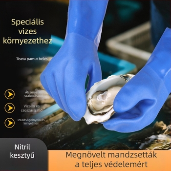 Nitril bevonat olajálló kesztyűk vízi munkákhoz, vízálló, csúszásmentes, szúrásálló, vastított