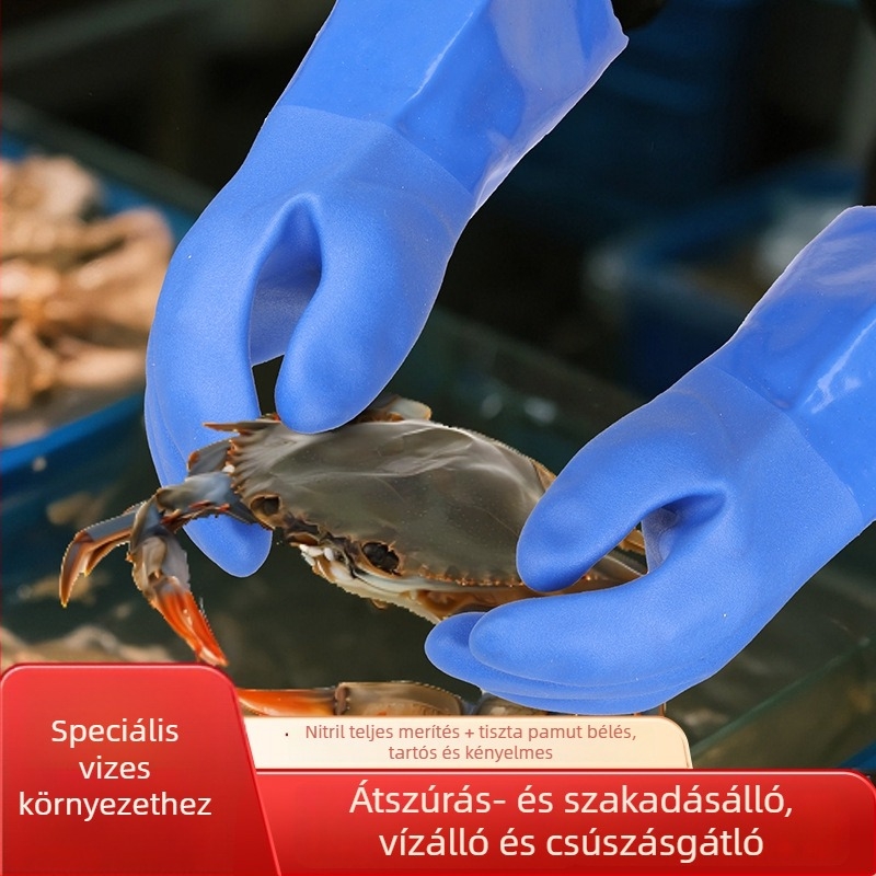 Nitril bevonat olajálló kesztyűk vízi munkákhoz, vízálló, csúszásmentes, szúrásálló, vastított