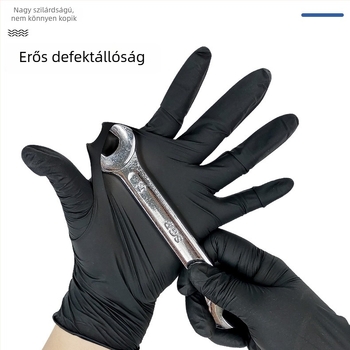 Ipari nitril kesztyűk, fekete, extra vastag 6–8 mil, kopásálló és sav-bázis ellenálló, egyszer használatos