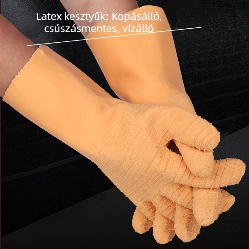 Spirál mintázatú latex kesztyű sav-bázis ellenálló, csúszásmentes, megvastagított, ipari vegyi anyagokra és korrózió ellen, tartós és vízálló