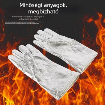 Alumíniumfóliából készített hőszigetelő kesztyűk, magas hőmérséklet-állóság, tűzálló, ipari felhasználású az olvasztáshoz, öt ujjs védelem, 1000°C-ig