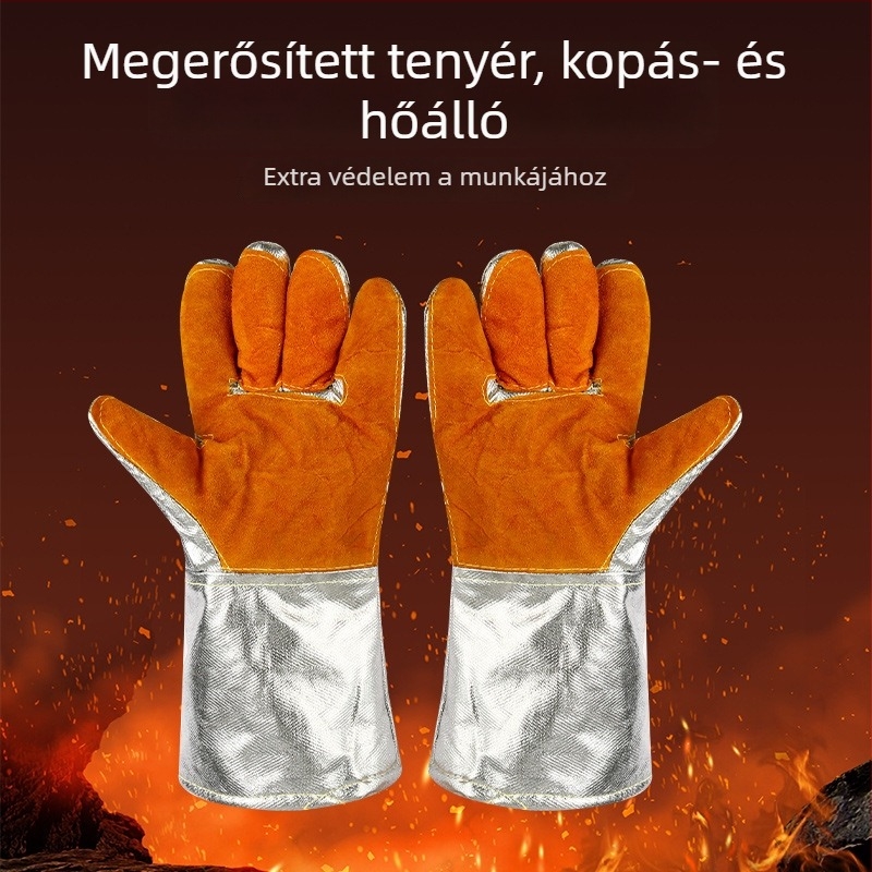 Alumíniumfóliából készített hőszigetelő kesztyűk, magas hőmérséklet-állóság, tűzálló, ipari felhasználású az olvasztáshoz, öt ujjs védelem, 1000°C-ig