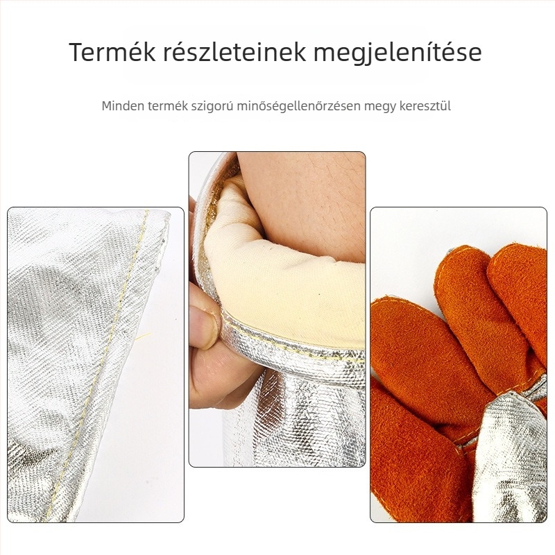 Alumíniumfóliából készített hőszigetelő kesztyűk, magas hőmérséklet-állóság, tűzálló, ipari felhasználású az olvasztáshoz, öt ujjs védelem, 1000°C-ig