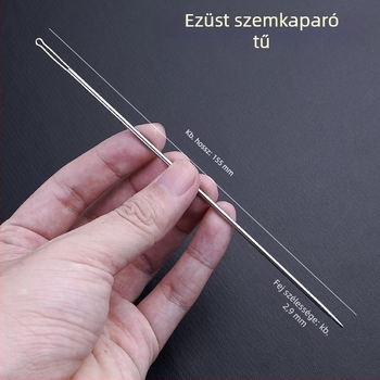 Ezüst fül- és szemtisztító eszköz – fülkanál, szemhéj-emelő és szemtisztító, rozsdamentes acélból