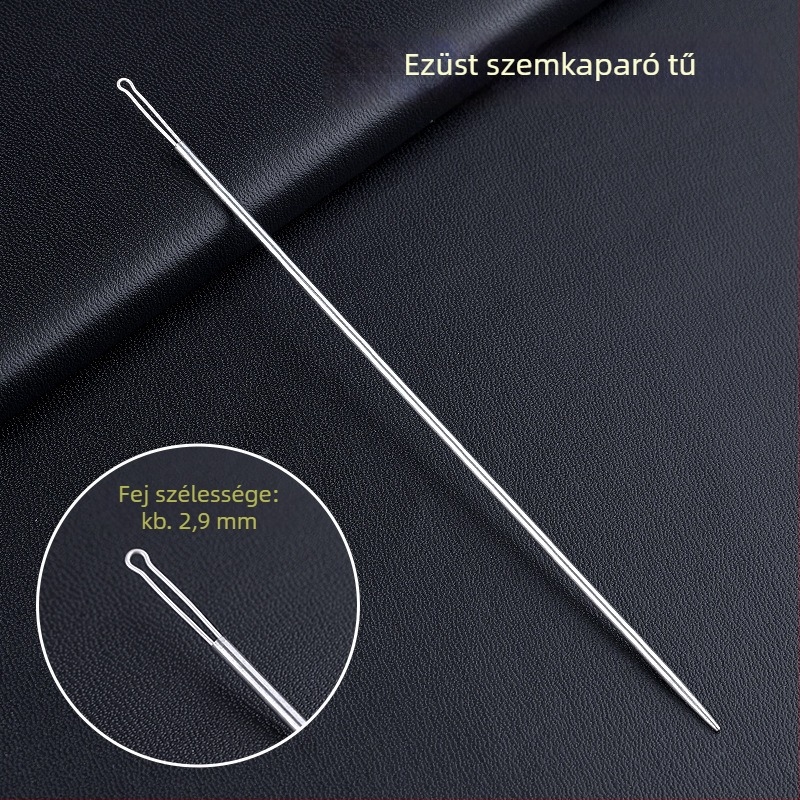 Ezüst fül- és szemtisztító eszköz – fülkanál, szemhéj-emelő és szemtisztító, rozsdamentes acélból