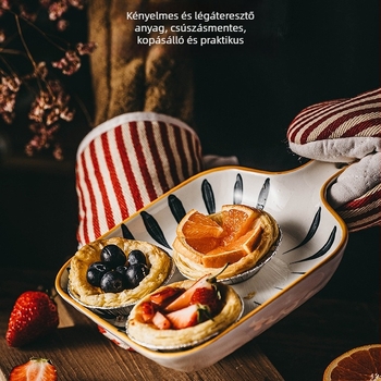 Yachuang pamut-len csíkos sütőkesztyű, konyhai sütéshez, magas hőmérséklet-ellenálló, égésvédő, vastag, mikrohullámú sütőben használható