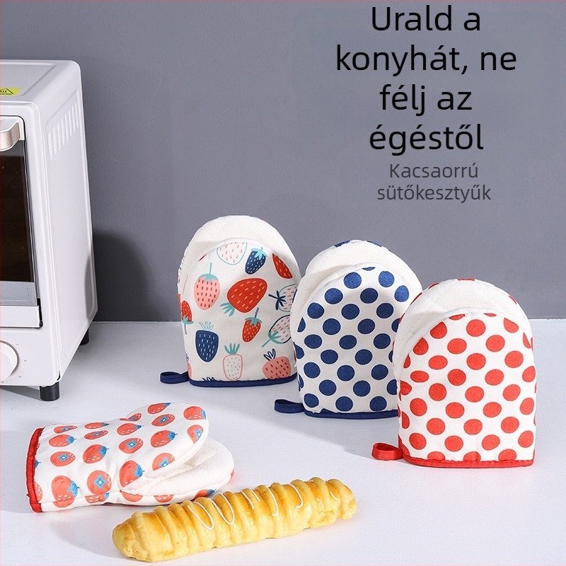 Mikrohullámú sütőhöz vastag hőszigetelt kesztyű, pöttyös mintás, japán stílusú égés elleni kesztyű, konyhai pamut kesztyű