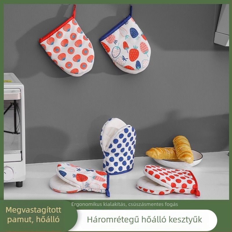 Mikrohullámú sütőhöz vastag hőszigetelt kesztyű, pöttyös mintás, japán stílusú égés elleni kesztyű, konyhai pamut kesztyű