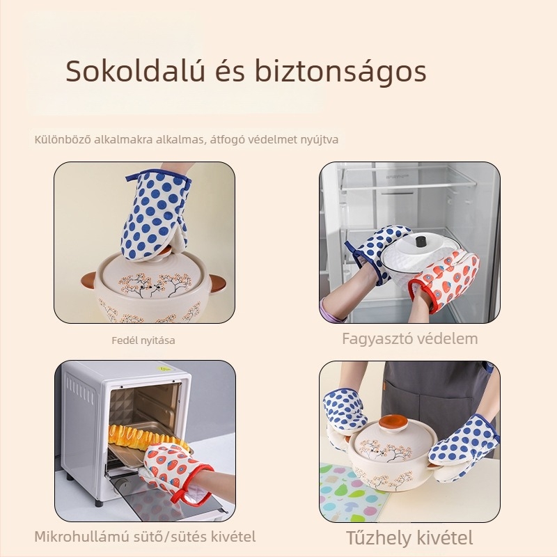 Mikrohullámú sütőhöz vastag hőszigetelt kesztyű, pöttyös mintás, japán stílusú égés elleni kesztyű, konyhai pamut kesztyű