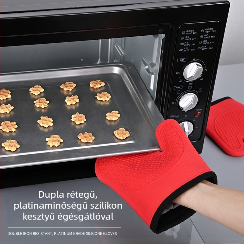 Silikonból készült hőálló konyhai kesztyűk sütőhöz, mikrohullámú sütőhöz és grillhez – csúszásmentes, vízálló, égési védelem, hőszigetelés