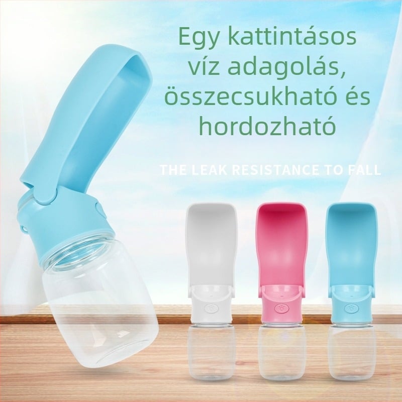 Hordozható víztartó kutyáknak és macskáknak, beépített ivóedény és tál sétákhoz