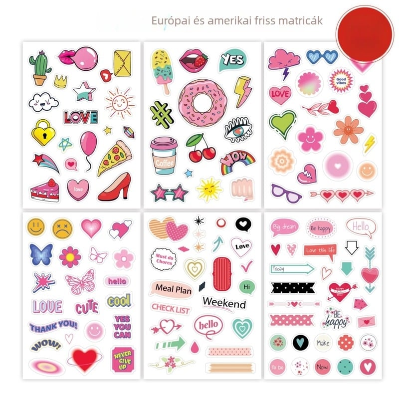 6 darabos készlet aranyos rajzfilmszerű matricák naplóíráshoz, öntapadós DIY dekoráció, skandináv stílus