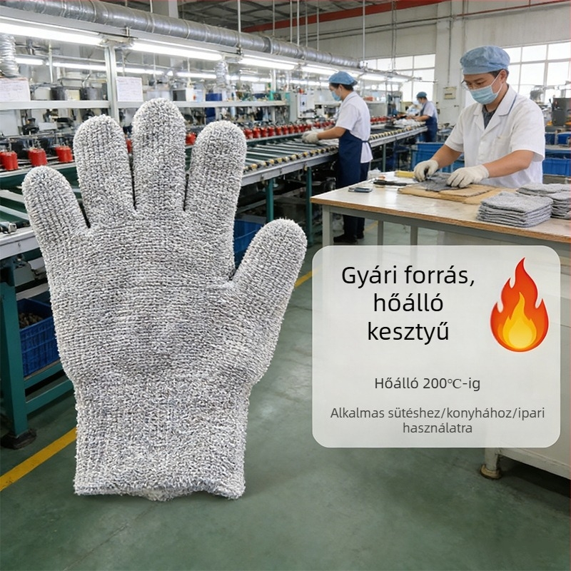 Égetés elleni kesztyű, hőálló 200°C-ig, mikrohullámú sütőhöz, BBQ-hoz és konyhai használatra