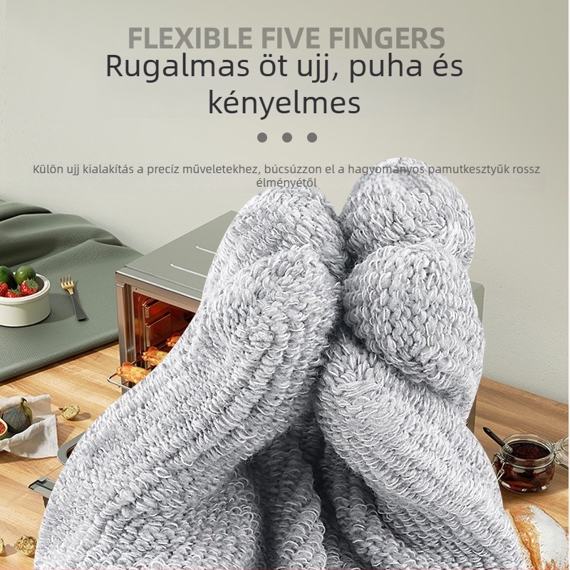 Égetés elleni kesztyű, hőálló 200°C-ig, mikrohullámú sütőhöz, BBQ-hoz és konyhai használatra